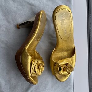 Gold ysl shoe with flower on top